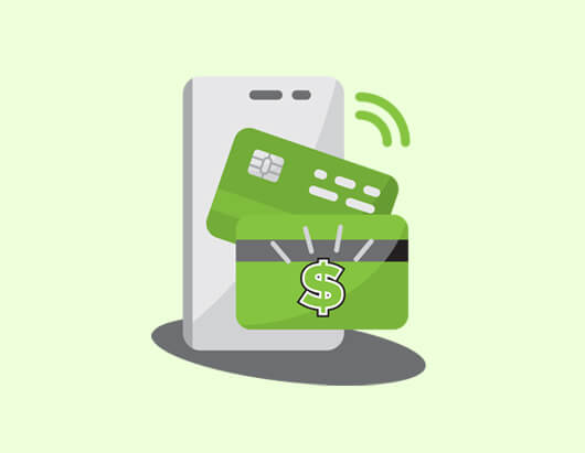 Credit card and phone tapping to pay icon